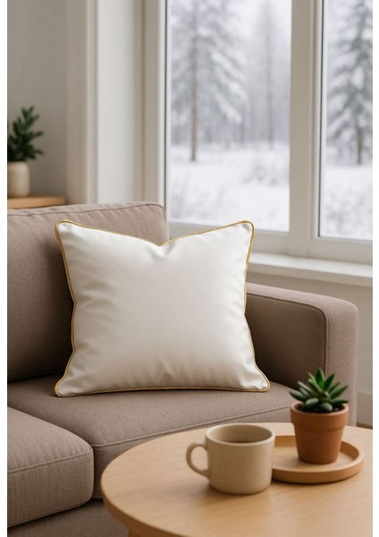 Dekoratif Kırlent Kılıfı - Beyaz Sarı Biyeli Duck Kumaş - Düz Renk - 45 x 45 modelleri