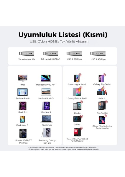 Type C to HDMI Kablo (4K@60Hz, 1080P@240Hz) Hdr Hdcp Usb-C to HDMI 2.0 [Thunderbolt 5/4/3, Dex Mode Uyumlu] 1 Metre fiyatları