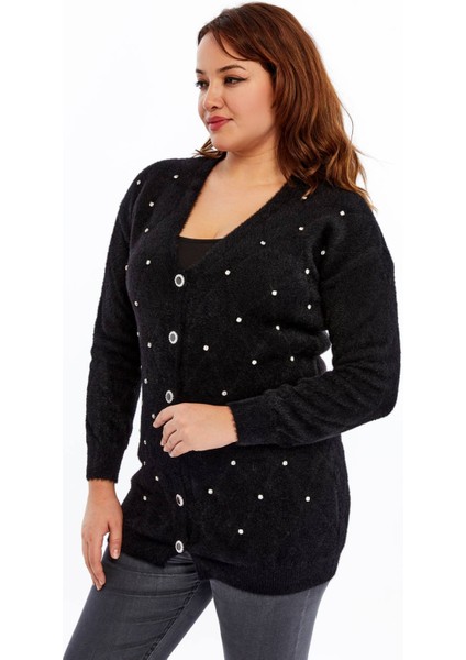 Triko Kadın Yumuşak Taşlı Kalın Büyük Beden Kışlık Anne Siyah Hırka indirimleri