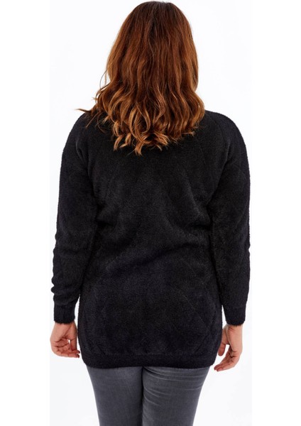 Triko Kadın Yumuşak Taşlı Kalın Büyük Beden Kışlık Anne Siyah Hırka