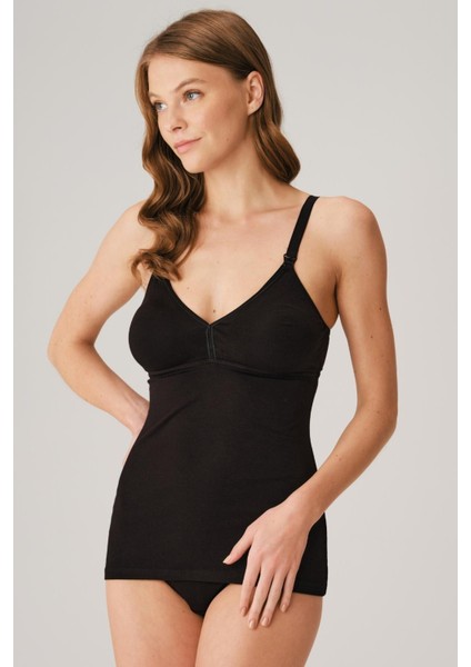 Modal Pamuklu Lohusa Önden Açılan Siyah Emzirme Atleti modelleri