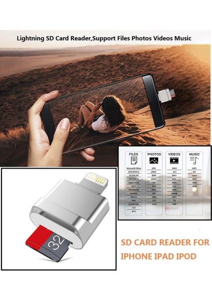 Apple Lightning To Micro SD/TF Card Reader iPhone 14/13/12/11/x/pro Max/plus/ipad Uyumlu Metal Çevirici indirimleri
