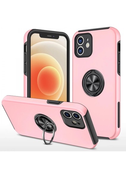 Iphone 12 Kılıf Elit Yüzüklü Kapak - Pembe
