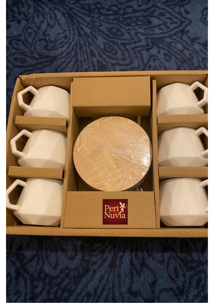 Modern Bambu Altlıklı 6’lı Porselen Fincan Takımı