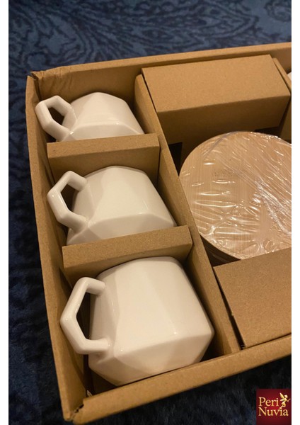 Modern Bambu Altlıklı 6’lı Porselen Fincan Takımı