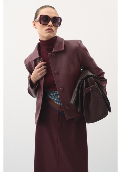 Kısa Deri Ceket Bordo