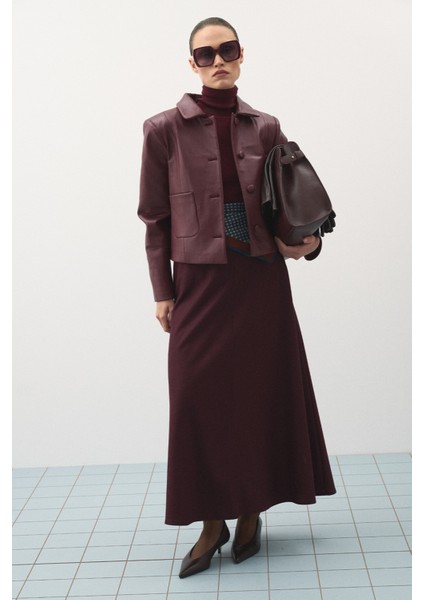 Kısa Deri Ceket Bordo fiyatları