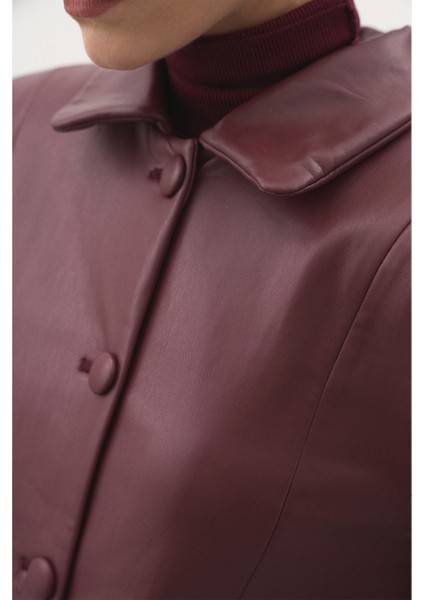 Kısa Deri Ceket Bordo indirimleri