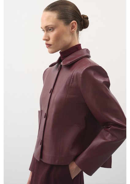 Kısa Deri Ceket Bordo