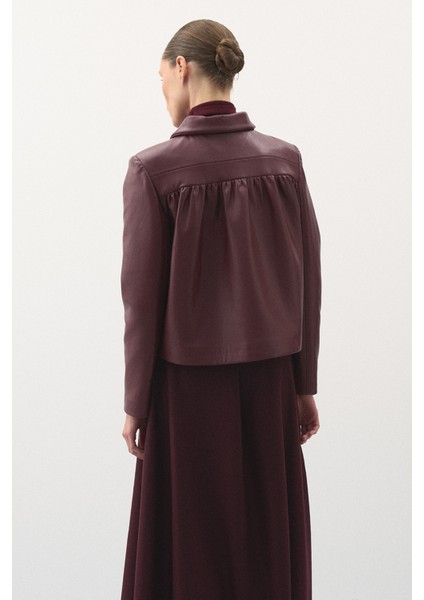 Kısa Deri Ceket Bordo