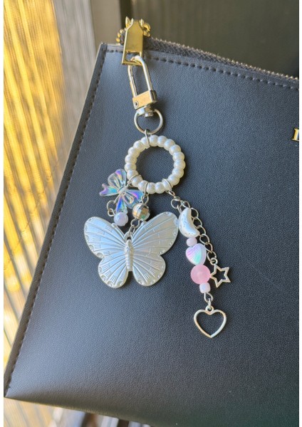 Fairycore Pastel Boncuklu Kelebek Çanta Charmı, El Yapımı Tasarım Çanta Cüzdan Süsü fiyatları