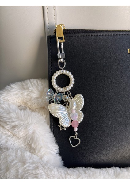 Fairycore Pastel Boncuklu Kelebek Çanta Charmı, El Yapımı Tasarım Çanta Cüzdan Süsü modelleri
