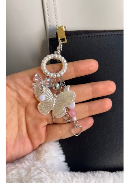 Fairycore Pastel Boncuklu Kelebek Çanta Charmı, El Yapımı Tasarım Çanta Cüzdan Süsü indirimleri