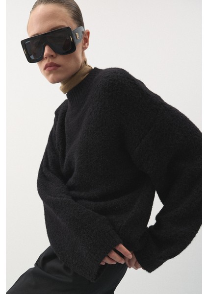 Oversize Örgü Kazak Siyah fırsatları