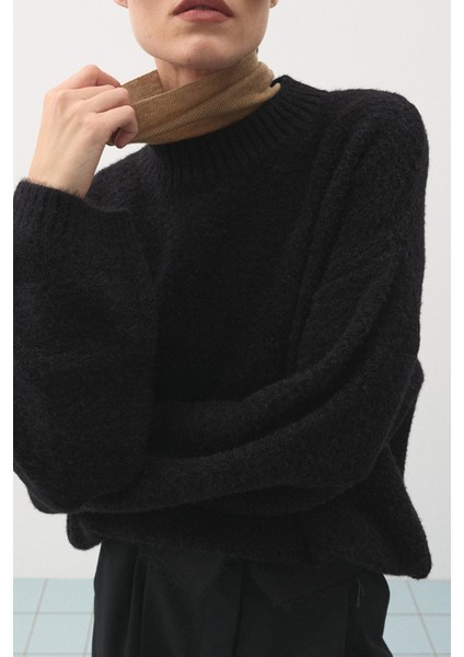 Oversize Örgü Kazak Siyah