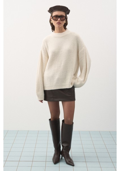 Oversize Örgü Kazak Vanilla