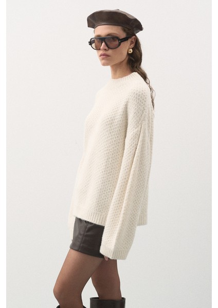 Oversize Örgü Kazak Vanilla