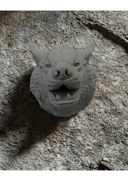 Buğz Gri Kurt Duvar Dekoru Asılabilir Dekoratif Heykel Tasarım