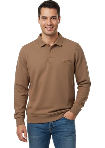 Erkek Gömlek Yaka Petek Doku Cepli Regular Fit Sweatshirt BGL-ST04956