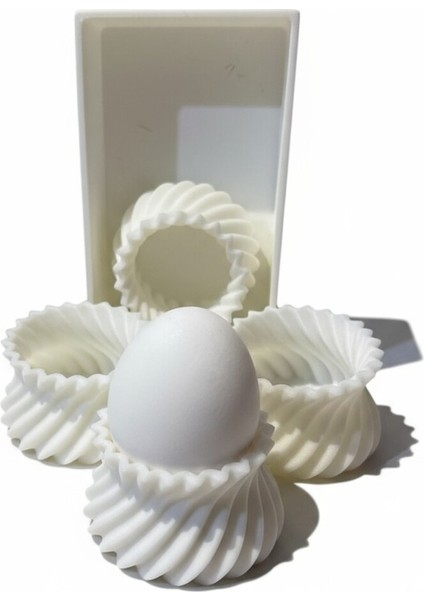 4'lü Spiral Desenli Haşlanmış Yumurta Kabı – Beyaz Malzeme, Kutulu Set, Şık ve Dayanıklı fiyatları