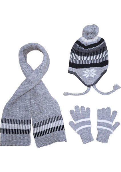 8–12 Yaş Erkek Çocuk Polarlı Kış Seti – Atkı, Bere, Eldiven Üçlü Set
