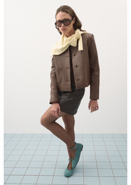 Kısa Deri Ceket Kahve fiyatları