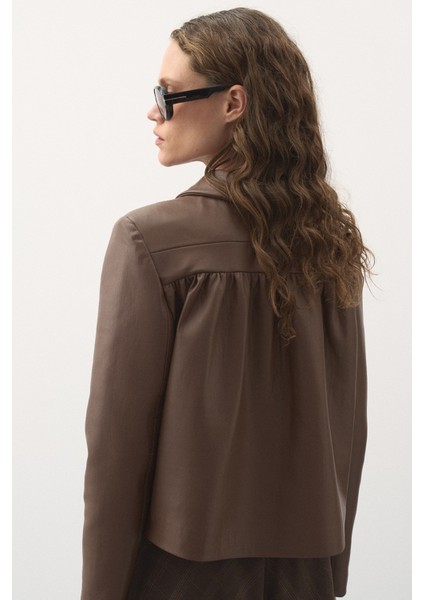 Kısa Deri Ceket Kahve