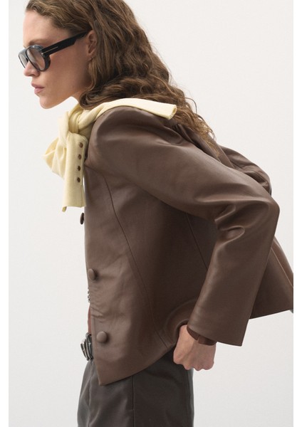 Kısa Deri Ceket Kahve