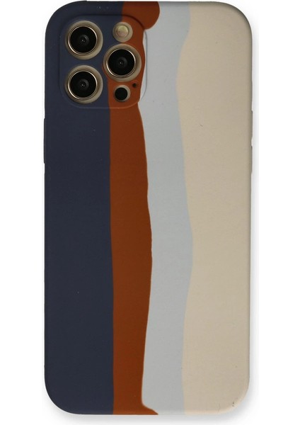 Iphone 12 Pro Max Kılıf Ebruli Lansman Silikon - Lacivert-Krem