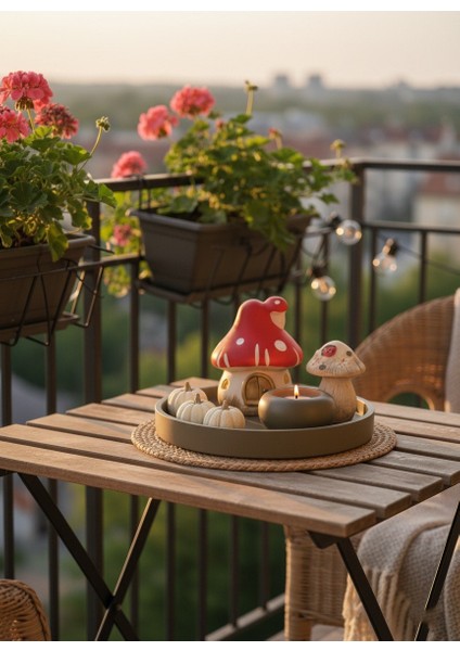 Mantar Evli, Mumluk ve Balkabağı Dekorasyon Seti, Mantar Ev, Mumluk, Balkabağı,