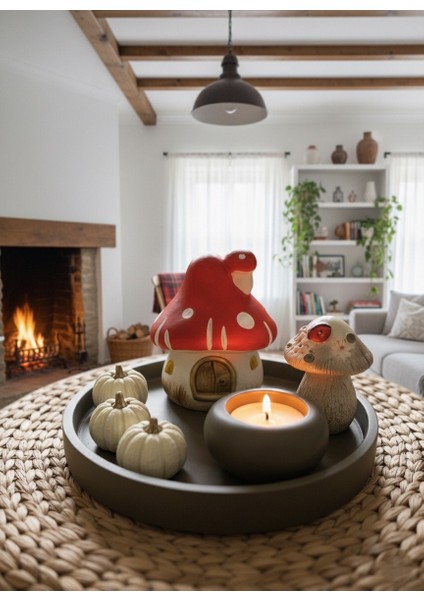 Mantar Evli, Mumluk ve Balkabağı Dekorasyon Seti, Mantar Ev, Mumluk, Balkabağı,