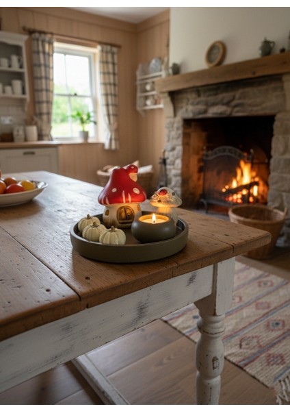 Mantar Evli, Mumluk ve Balkabağı Dekorasyon Seti, Mantar Ev, Mumluk, Balkabağı,