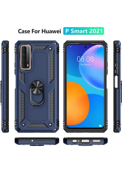 Huawei P Smart 2021 Kılıf Sofya Yüzüklü Silikon Kapak - Lacivert modelleri