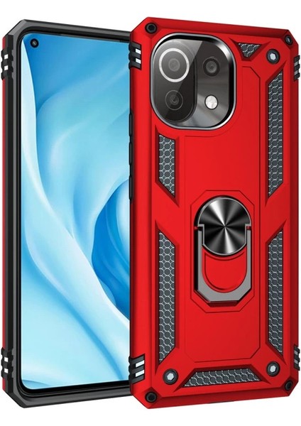 Xiaomi Mi 11 Lite Kılıf Sofya Yüzüklü Silikon Kapak - Kırmızı