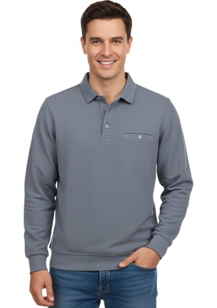Erkek Gömlek Yaka Petek Doku Cepli Regular Fit Sweatshirt BGL-ST04956