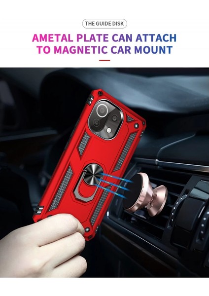 Xiaomi Mi 11 Lite Kılıf Sofya Yüzüklü Silikon Kapak - Kırmızı