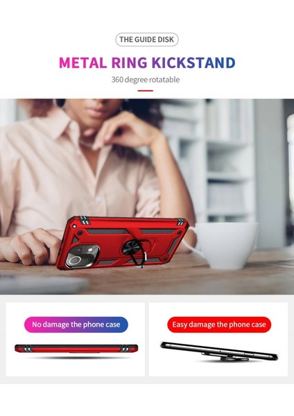 Xiaomi Mi 11 Lite Kılıf Sofya Yüzüklü Silikon Kapak - Kırmızı