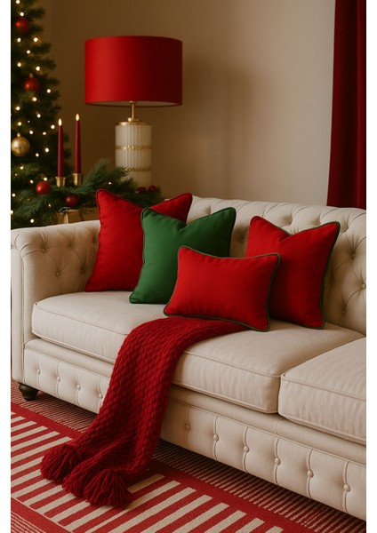 Yılbaşı Dekoratif Kırlent Kılıfı 2’li Set – Yeşil&kırmızı Duck Kumaş – 45X45 fiyatları