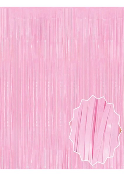 Soft Pembe Püsküllü Kapı Perdesi - Parti, Baby Shower, Cinsiyet Partisi 1x2 M