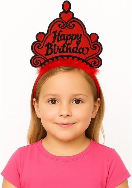 Kırmızı Happy Birthday Prenses Tacı – Doğum Günü Taç Aksesuarı