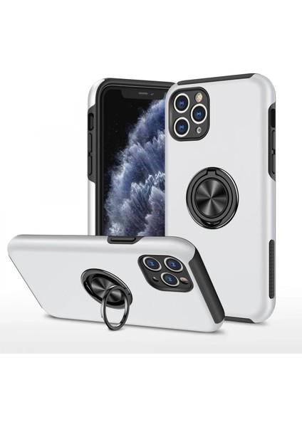 Iphone 11 Pro Max Kılıf Elit Yüzüklü Kapak - Gümüş