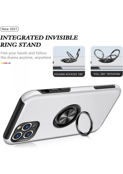 Iphone 11 Pro Max Kılıf Elit Yüzüklü Kapak - Gümüş modelleri