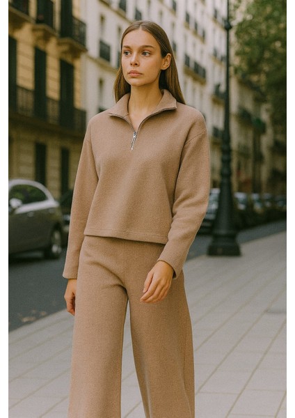 Yarım Fermuarlı Selanik Kumaş Bol Paça Siyah Eşofman Takımı fiyatları