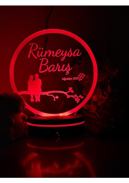 Kişiye Özel Isimli Tarihli Sevgili Çift Silüetli 3D LED Gece Lambası Yıl Dönümü Hediyesi modelleri