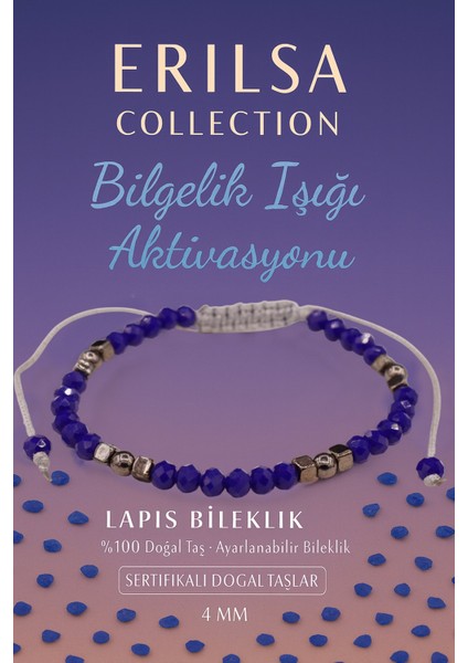 Sertifikalı Bilgelik Işığı Aktivasyonu Enerji Bilekliği – Lapis Lazuli Doğal Taşı (Ince Model)