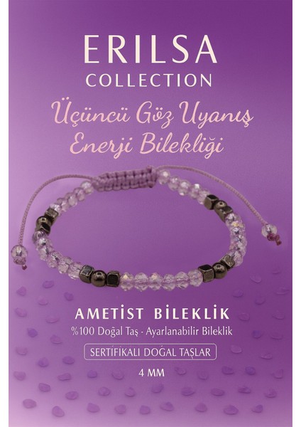 Sertifikalı Üçüncü Göz Uyanış Enerji Bilekliği - Ametist ve Terahertz Taşı