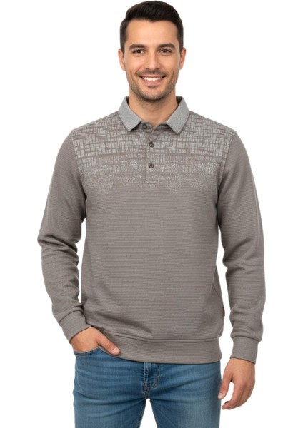Erkek Gömlek Yaka Jakarlı Regular Fit Sweatshirt BGL-ST04958