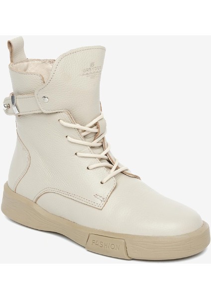 Kadın Ekru Hakiki Deri Sneaker Bot 4K2SB30900