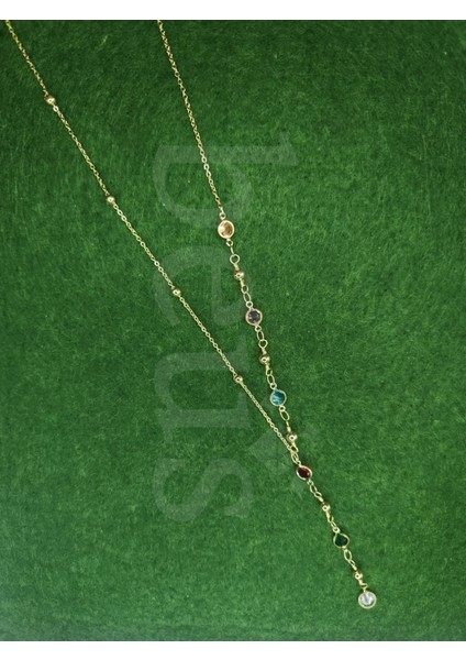 - Renkli Zirkon Taşlı Sallantılı Gold Kaplama Çelik Y Kolye fiyatları