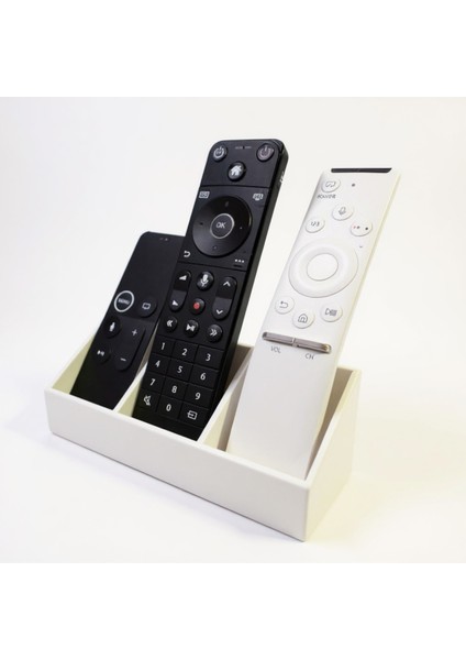 Modern ve Şık Kumanda Düzenleyici – 3 Bölmeli Minimal Organizer Stand, Fonksiyonel Tasarım